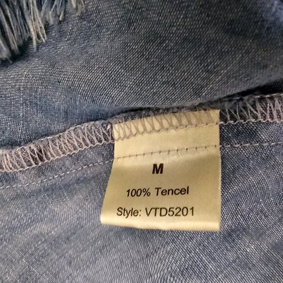 Elan Off-Shoulder Denim Tencel Dress With Frayed Hemline Women's Size M - Picture 6 of 10